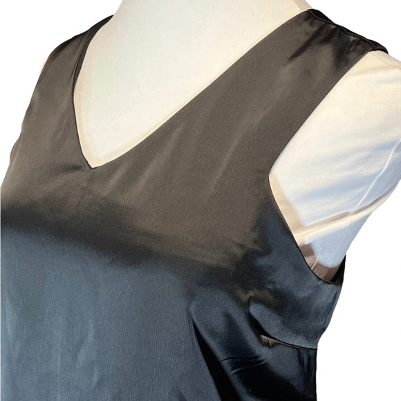 Pleione Vneck Black Satin Tank with Champagne Ruffle - Picture 4 of 6